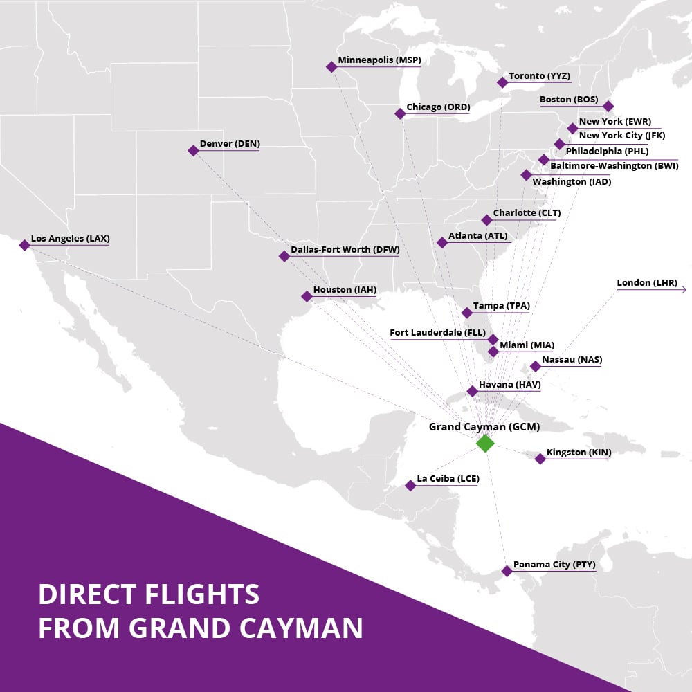 Flight Connections Map George Grand Cayman Travel Flights